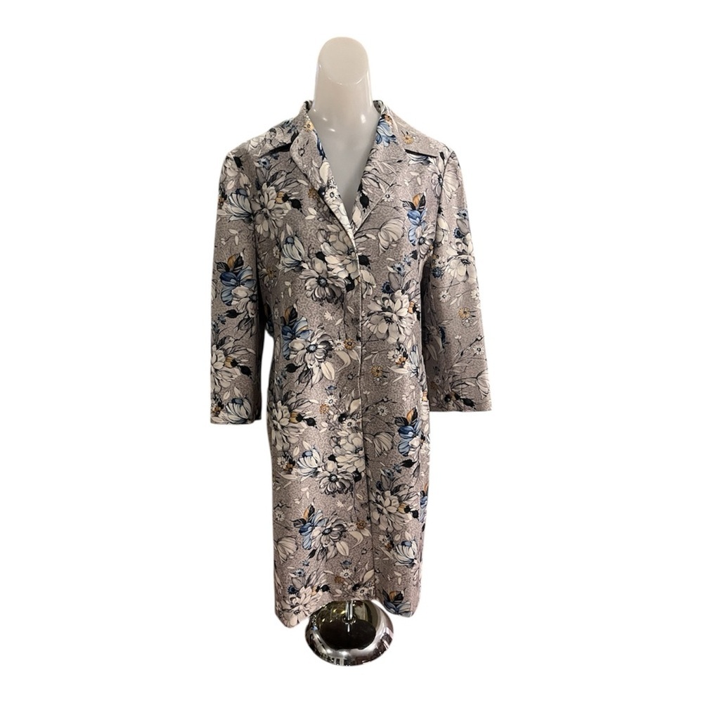 Dana Buchman Elegant Gray Floral 100% Silk Duster size 6